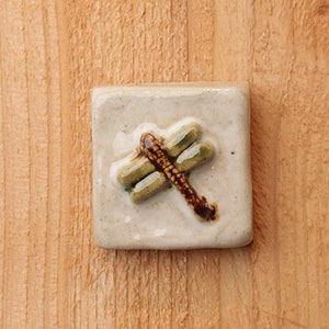 2x2" Handmade Ceramic Dragonfly tile with hanger on the back