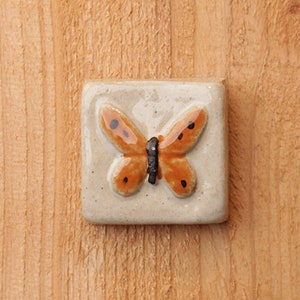 2x2" Handmade Butterfly Ceramic Tile with hanger