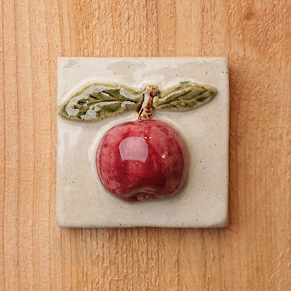 3x3 handmade ceramic apple tile high relief fruit tile