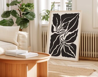 Abstract Botanical Art Print: Black & White Boho Decor (Digital Download)