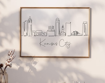 Kansas City Skyline Kunst: Horizontale druckbare Wanddekoration (Digitaler Download)