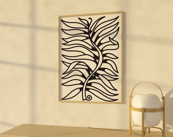Abstract Botanical Print: Mid-Century Modern Black and White Wall Art (Downloadable)