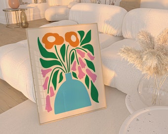 Flowers Art Print, Colorful Art, Boho Art Print, Instant Download, Indie Room Decor, Botanical Poster,  Flower Printable, Living Room Art