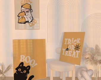 Cute Set of 3 Halloween Printable Wall Art, Halloween Party Decor, Trendy Halloween Art, Nursery Room Halloween Print, Cute Halloween Print