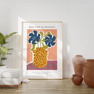 Arte mural para hacer que cada día sea hermoso, decoración moderna con jarrones florales para imprimir, póster inspirador de mediados de siglo para el hogar o la oficina