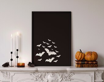 Minimalist Flying Bats Art: Modern Halloween Poster (Digital Print)