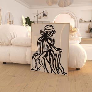 Paar Linie Art Print, moderne abstrakte Wandkunst, Beige schwarze Silhouette Poster, Mid Century druckbare, Instant Download Art