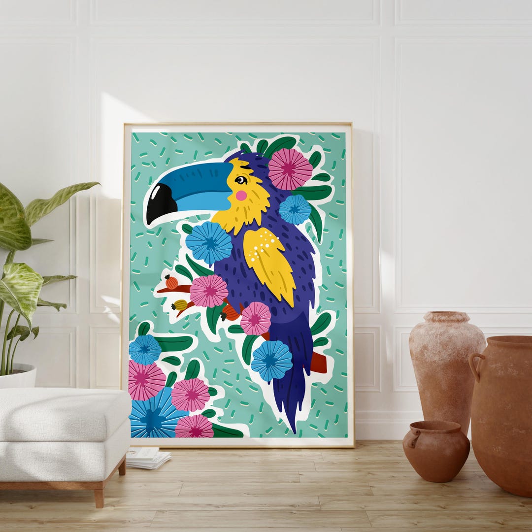 Image showcasing Colorful Parrot Wall Art, Tropical Bird Printable, Boho Jungle Decor ...