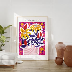 Floral Inspirational Quote Art: Freedom and Peace Botanical Print (Digital Download)