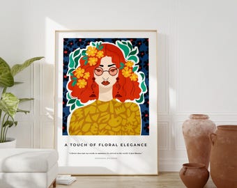 Retro Woman Floral Art Print: Mid-Century Modern Home Decor (Digital Download)
