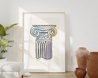 Greek Corinthian Column Line Art Print: Minimalist Home Decor (Digital Download)