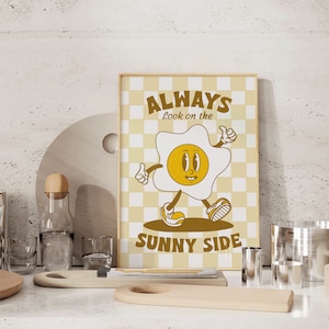 Póster digital "Sunny Side", impresión descargable, decoración de cocina, impresión retro divertida y adorable, arte de dibujos animados retro, arte digital positivo, arte de cocina