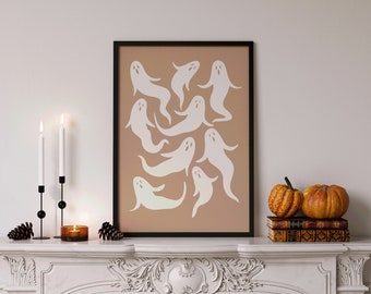Geist-Druck, druckbare Geist-Kunst, Boho Halloween druckbare Wandkunst, süße Geist-Kunst, Halloween-Party-Kunst, gruseliges Dekor, Geist-Muster