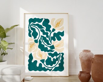 Green Botanical Wall Art, Modern Floral Poster for Living Room and Bedroom Decor
