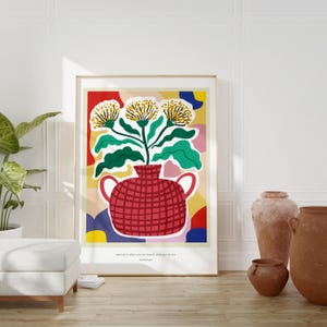 Arte de pared con jarrones florales coloridos, póster imprimible abstracto de primavera, decoración del hogar bohemia vibrante, descarga digital de arte floral, arte de pared para sala de estar