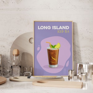 Impresión de cócteles de Long Island, impresión de bebidas de barra de cocina sin marco, letrero de bebida para fiestas, regalo de mixología para ella, póster de cócteles para decoración de carrito de bar