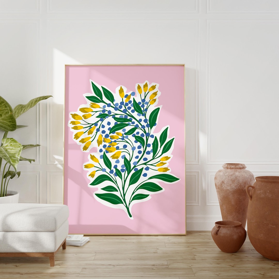 Floral Wall Art: Yellow & Blue Botanical Print (digital Download) - Etsy