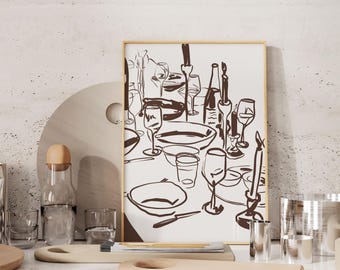 Wine Table Art Print: Minimalist Dinner Party Poster (Digital Download)