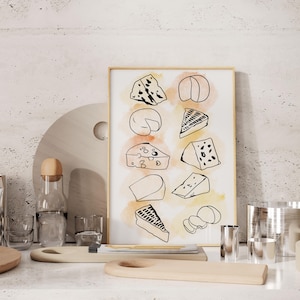 Minimalist Cheese Line Art Print: Kitchen Food Decor (Digital Download)