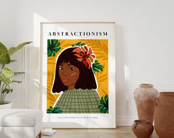 抽象画の肖像画、モダンな植物プリント、カラフルな女性のポスター、すぐにダウンロードできる装飾