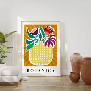 Arte mural botánico, estampado de flores coloridas, póster floral moderno, decoración de jarrones bohemios, arte imprimible, descarga digital, decoración vibrante para el hogar
