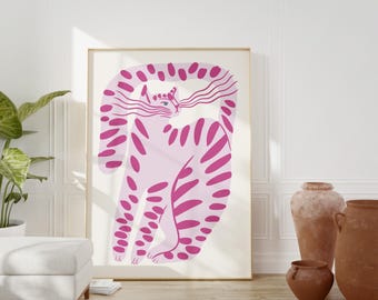 Colorful Abstract Tiger Art, Minimalist Animal Print, Pink Tiger Wall Art, Modern Jungle Poster, Playful Cat Artwork