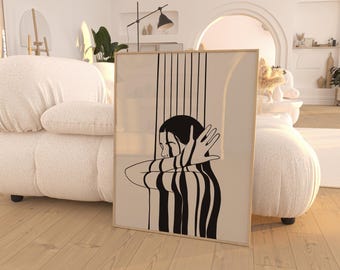 Black and White Female Figure Print: Boho Minimalist Wall Art (Digital Download)