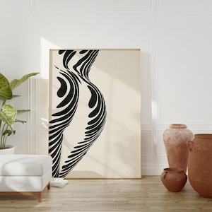 Beige und schwarze weibliche Figur Herunterladbare Kunst, weiblicher Körper Druck, minimalistisches Poster, Mitte des Jahrhunderts modernes Dekor, Frau Figur Druck