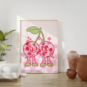 Classroom Art,Kids Room Art,Downloadable Print,Cartoon Art Print,Dancing Cherry Print,Trendy Posters,Vintage Mascot Art,Cute Positive Art