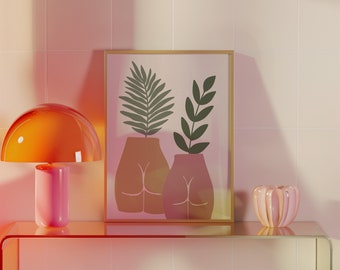 Frauenkörper Vase Kunstdruck: Boho Minimalist Dekor (Digital Download)