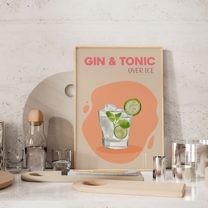 Gin und Tonic Cocktail Druck, Ungerahmt Küche Bar Getränke Druck, Party Trink Zeichen, Mixology Geschenk für Sie, Bar Warenkorb Dekor Cocktail Poster