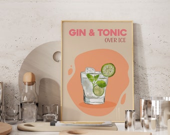 Gin and Tonic Cocktail Print: Kitchen Bar Sign (Digital Download)