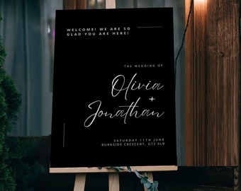 Modern Black Wedding Welcome Sign: Personalized Foamex Board