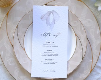 Wedding Menu | Modern Script Wedding Dinner Menu | Printable | Digital Download | Reception Dinner Menu | Editable | Minimal Bow