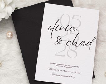 Modern Script Wedding Invitation with Black Envelopes