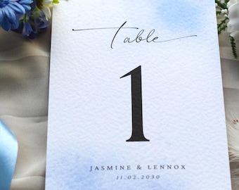 Dusty Blue Wedding Table Number Cards: Minimalist Design