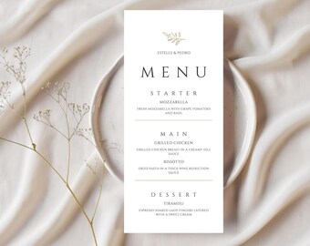 Gold Floral Detail Wedding Menu | Modern Script Wedding Dinner Menu | Printable | Digital Download | Reception Dinner Menu | Editable |