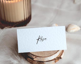 Elegant Wedding Place Name Cards: Textured Cardstock, Gold Leaf Design