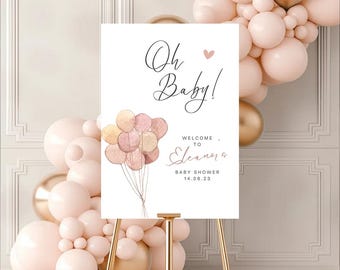 Oh Baby Shower Welcome Sign: Beige Cloud Theme, Personalised Poster