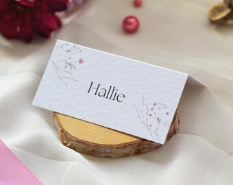 Pink Floral Wedding Place Cards: Modern Table Seating