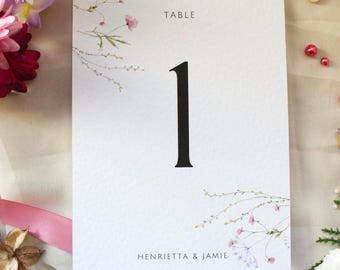 Floral Wedding Table Number Cards: Dusty Pink, Minimalist Design