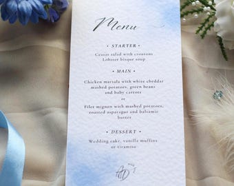 Dusty Blue Wedding Menu | Modern Script Wedding Dinner Menu | Printable | Digital Download | Reception Dinner Menu | Editable | Minimal