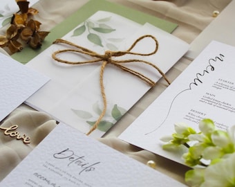 Sage Green Wedding Invitation Suite: Greenery & Gold Accents