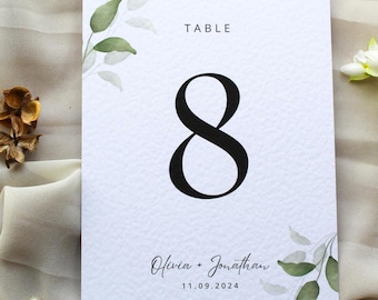 Sage Green Wedding Table Number Cards: Minimalist Floral Design