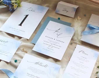 Dusty Blue Watercolor Wedding Invitation Suite: Floral Elegant Design