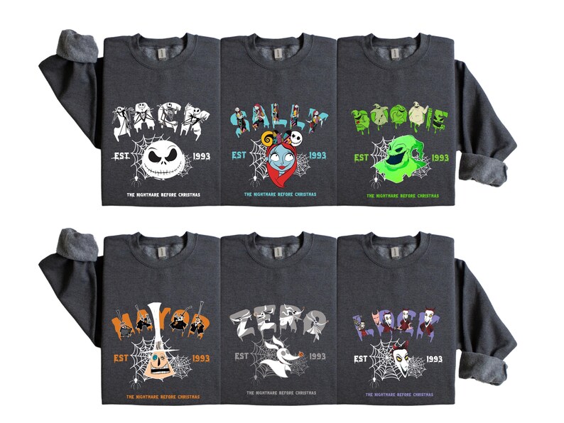 Nightmare Before Christmas Movie Characters Sweater, Jack Sally Zero Boogie lock Mayer Matching Halloween Party Hoodie, Horror Movies Fans immagine 4