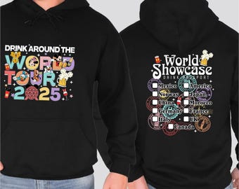 Disney Epcot World Tour 2025 Sweatshirt, Drink Around The World Hoodie, Epcot World Showcase Traveler Sweater, Men's Disneyland Crewneck