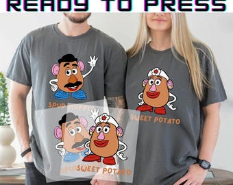Transferencias DTF de Toy Story para parejas, listas para planchar, con diseño de muffin de patata y boniato.