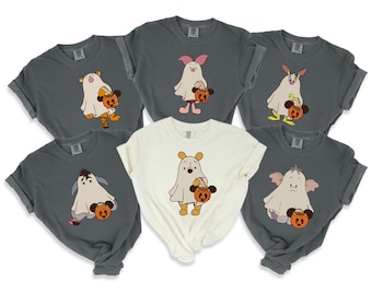Winnie The Pooh Ghost Halloween Shirts, Comfort Colors Pooh And Friends Matching Ghost Tees, Kids Halloween Gift, EEyore Piglet Tigger Jumbo