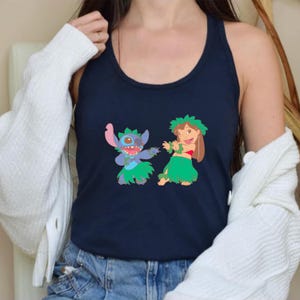 Lilo and Stitch Hula Dancing Racerback Tank, Stitch Women&#39;s Aloha Summer Tank, Cute Blue Monster Stitch, Stitch Movie, Stitch Fans Tee